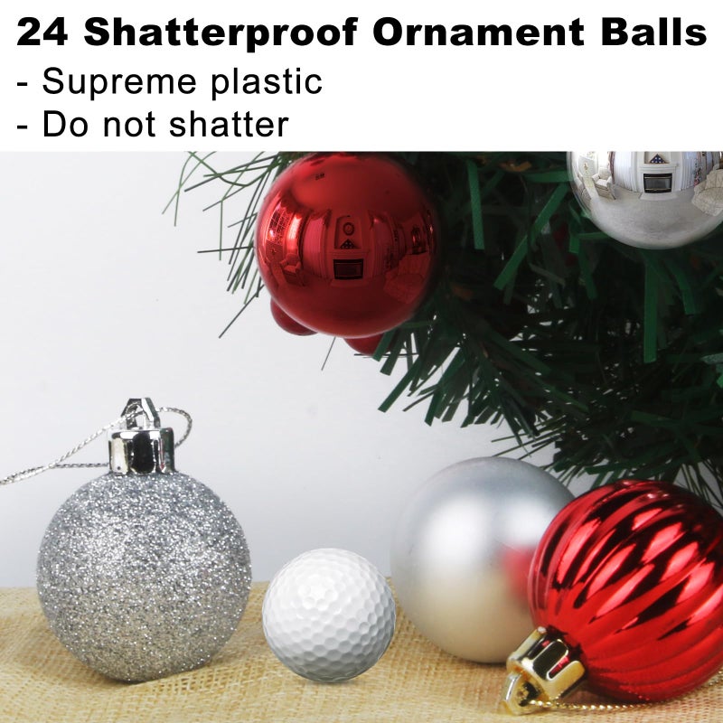 GameXcel 24Pcs Christmas Balls Ornaments for Xmas Tree - Shatterproof Christmas Tree Decorations Medium Hanging Ball Silver & Red 2.5 Inch x 24 Pack - Image 3